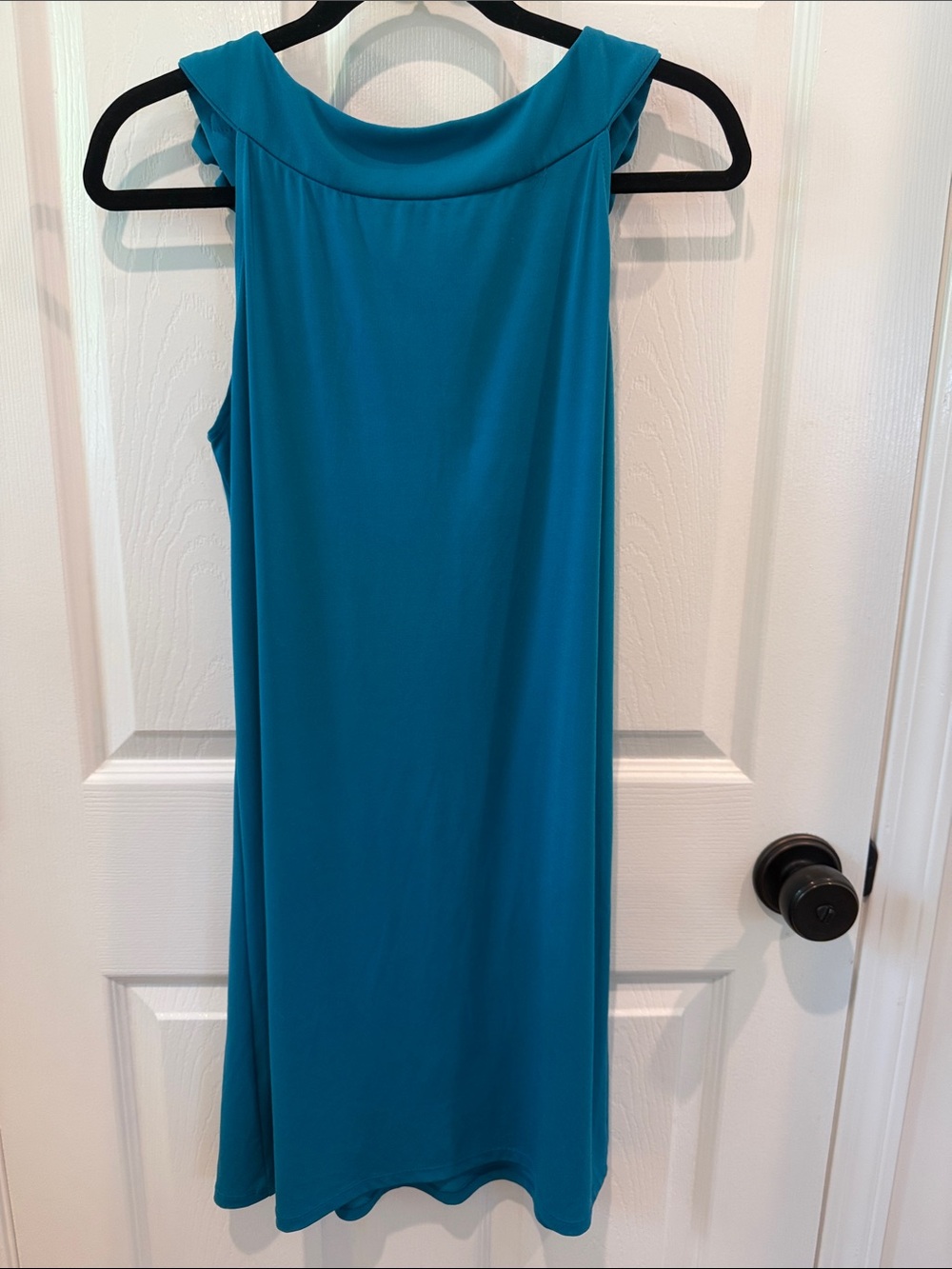London Times Teal Ruffled-Neck Sleeveless Mini Dress - Picture 2 of 9